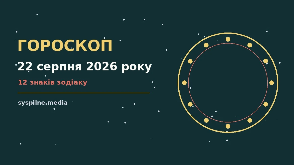 Космічна ілюстрація до гороскопу на 22 серпня 2026 року з символами знаків зодіаку
