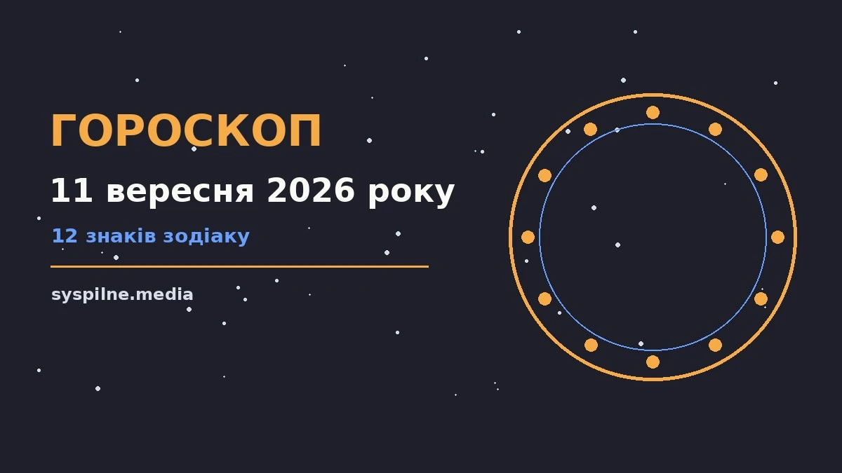Космічна ілюстрація зі знаками зодіаку, м'яке фіолетове світло і зірковий фон для гороскопу на 11 вересня 2026 року